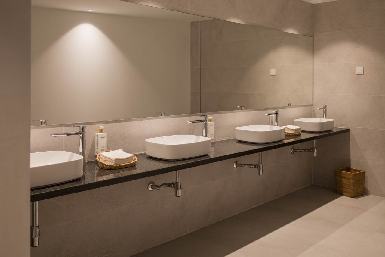 Los baños del Gran Meliá Torre Melina ofrecen una experiencia sofisticada y confortable, realzada por los productos de alta gama de Roca. En las habitaciones Supreme, los huéspedes pueden disfrutar de un exclusivo baño con la original bañera de Stonex® Kauai y la grifería de baño-ducha. Otras habitaciones cuentan con innovadoras soluciones para el espacio de ducha, como los platos de ducha de Stonex® Terran y la grifería termostática T-500, que proporcionan una sensación única en la ducha. Los aseos públicos del hotel cuentan con modernos y funcionales lavabos sobre encimera de la colección Ona, urinarios Mural e inodoros adosados a pared The Gap Round. Los resistentes materiales de Roca Stonex® y Fineceramic® no sólo contribuyen a optimizar los estándares de higiene, sino que también aumentan la eficiencia operativa en todo el hotel, reflejando el compromiso de este establecimiento con la excelencia hotelera.20